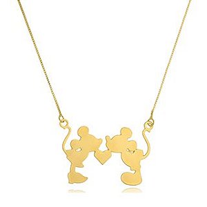 Colar Personalizado Mickey E Minnie Folheado Em Ouro 18k [F027]