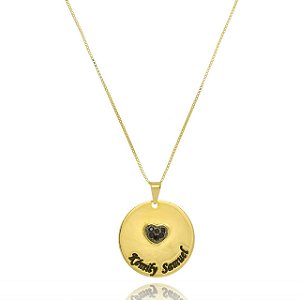 Colar Personalizado Circular Chapado Com Coração Em Zircônia E Nomes [F027]