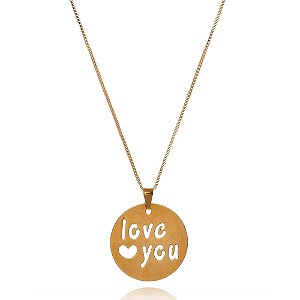 Colar Personalizado Circular Chapado Escrito Frase Vazada Folheado Em Ouro 18k [F027]