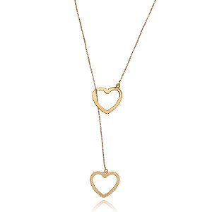 Colar Personalizado Regulável De Coração Vazado Folheado Em Ouro 18k [F027]