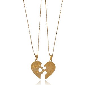 Colar Personalizado Metades Que Se Completam Folheado Em Ouro 18k [F027]