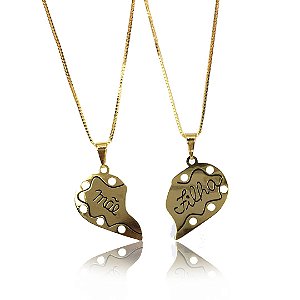 Colar De Coração Amor Eterno Folheado Em Ouro 18k [F027]