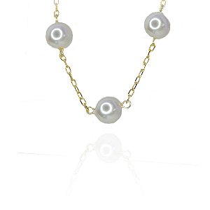 Pulseira De Pérolas Grandes Folheado Em Ouro 18k [F027]