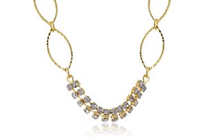 Pulseira Com Aros Ovais E Strass Folheado Em Ouro 18k [F027]
