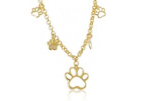Pulseira Com Patinhas De Cachorro Folheado Em Ouro 18k [F027]