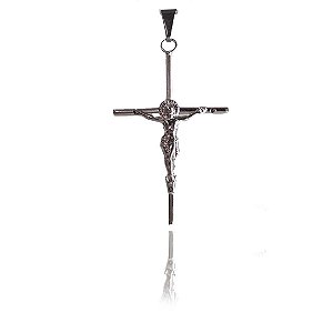 Pingente Cruz Com Cristo Aço Inox [F027]