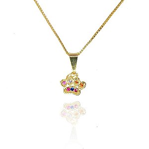 Colar Pingente Patinha De Cachorro Colorida Folheado A Ouro 18k [F027]