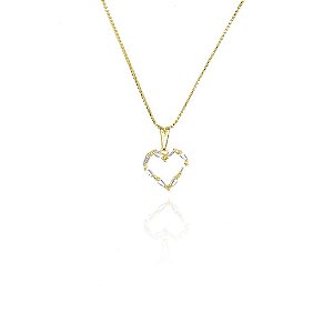 Colar Pingente Coração De Zircônias Brancas Folheado A Ouro 18k [F027]