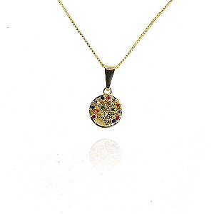 Colar Pingente árvore Da Vida Com Zircônias Coloridas Folheado A Ouro 18k [F027]