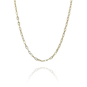Colar Corrente Elos Intercalados Folheado Em Ouro 18k [F027]