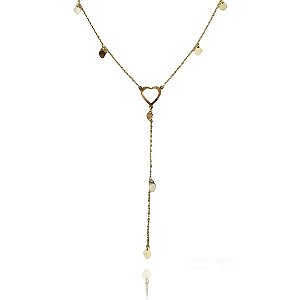 Colar Gravatinha Com Corações Folheado Em Ouro 18k [F027]