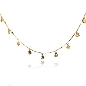 Colar De Mini Conchas Folheado Em Ouro 18k [F027]