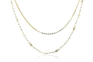 Colar Duplo Corrente Lisa Corrente Trabalhada Folheado Ouro [F027]