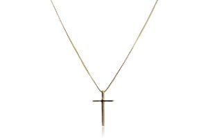 Colar Com Cruz Lisa Folheado Em Ouro 18k [F027]