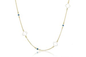 Colar Folheado Em Ouro 18k Com Olhos Gregos [F027]