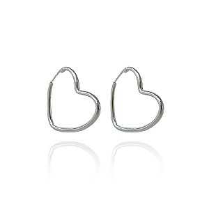 Brinco Argola Pequena Com Formato De Coração Em Prata 925 [F027]