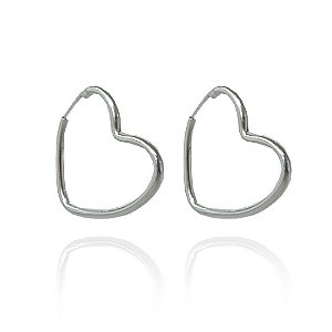 Brinco Argola  Média Com Formato De Coração Em Prata 925 [F027]