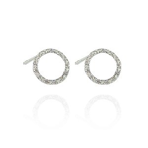 Brinco De Círculo Trabalhado Com Zircônias Em Prata 925 [F027]