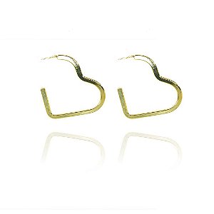 Brinco Argola De Coração Em Chapa Folheado A Ouro 18k [F027]