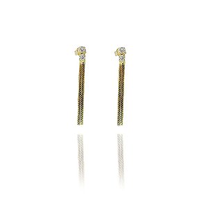 Brinco De Fita Com Zircônia Folheado A Ouro 18k [F027]