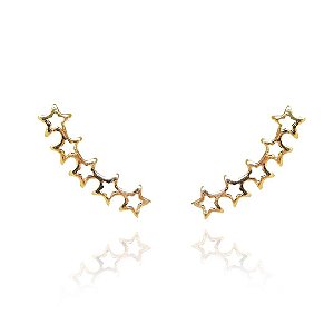 Brinco Ear Cuff Mini Estrelas Vazados Folheado Em Ouro 18k [F027]