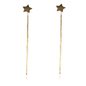 Brinco De Fio Com Estrela Folheado Em Ouro 18k [F027]