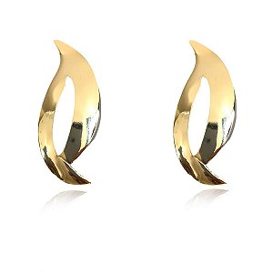 Brinco Pétala Lisa Folheado Em Ouro 18k [F027]