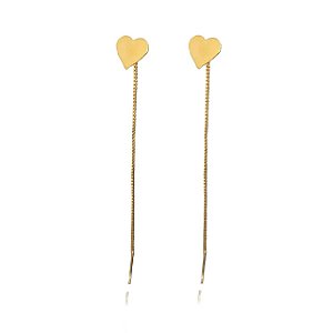 Brinco De Fio Com Coração Chapado Folheado Em Ouro 18k [F027]