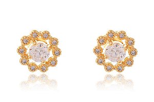 Brinco Formato Flor Com Mini Zircônias [F027]