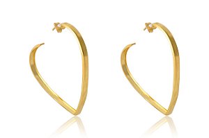 Brinco Grande De Argola Coração Folheado Em Ouro 18k [F027]