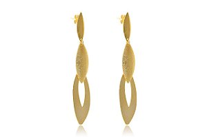 Brinco Grande De Folhas Sobrepostas Folheado Em Ouro 18k [F027]