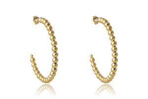 Brinco Argola Grande De Bolinha Dourada Folheado Em Ouro 18k [F027]