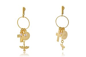 Brinco Com Pingentes Religiosos Folheado [F027]