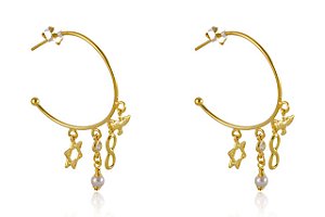 Brinco Argola Médio Com Pingente Esotéricos Folheado [F027]