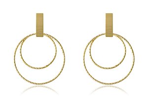 Brinco Com Fio Grosso E Dois Círculos Folheado [F027]