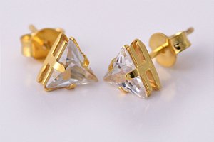 Brinco Triângulo De Zircônia Folheado [F027]