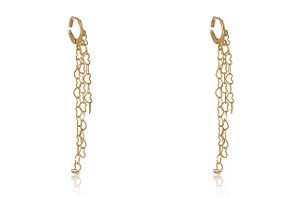 Brinco Argolinha Com Corrente De Coração Folheado [F027]