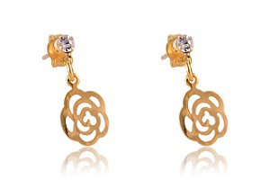 Brinco Pequeno De Flor Vazada Com Zircônia Folheado [F027]