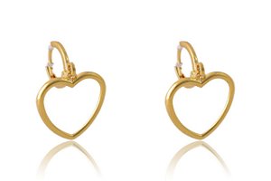 Brinco Argolinha Com Coração Médio Vazado Folheado [F027]