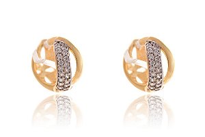 Brinco Argola Com Um Elo Liso E Um Trabalhado Em Zircônia [F027]