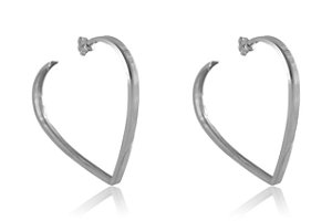 Brinco Argola De Coração Folheado Em Ródio Branco [F027]