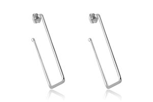 Brinco Argola Grande Retangular Folheado Em Ródio Branco [F027]