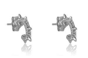 Brinco Argolinha De Tachinhas Folheado Em Ródio Branco [F027]