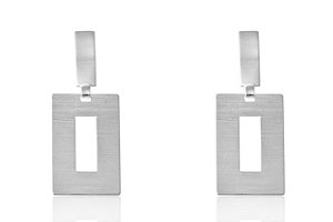 Brinco Com Fio Retangular Folheado Em Ródio Branco [F027]