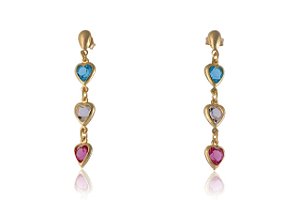 Brinco De Corações Com Pedras Coloridas Folheado Em Ouro 18k [F027]