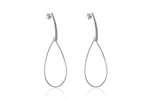 Brinco Grande De Fio E Gota Vazada Folheado Em Ródio Branco [F027]