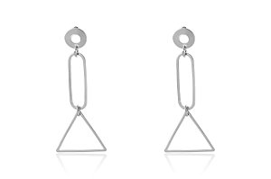 Brinco Médio Com Formas Geométricas Folheado Em Ródio Branco [F027]