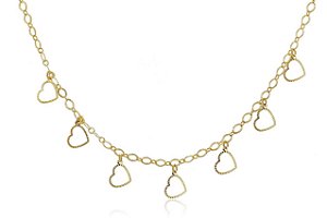 Choker Com Corações Folheado Em Ouro 18k [F027]