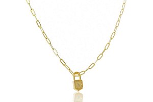 Colar  Corrente Cartier Pingente Cadeado Folheado Ouro 18k [F027]