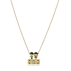 Colar Personalizado Com Crianças Colorida E Nomes Folheado Em Ouro 18k [F027]